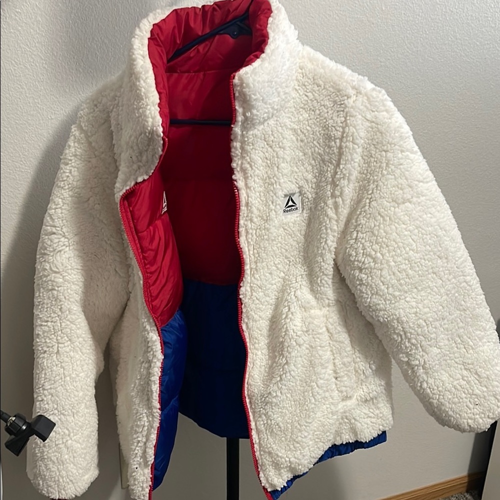 Kids White and Red Sherpa Jacket